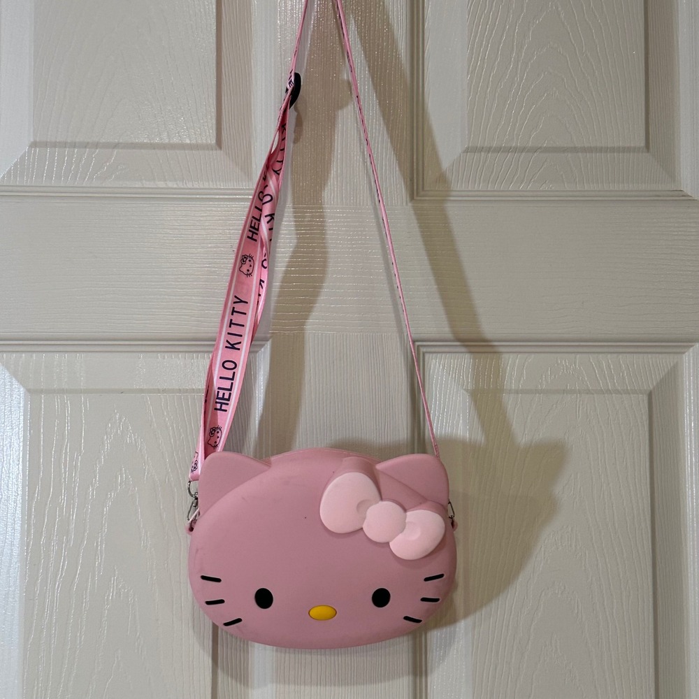 Sanrio Hello Kitty Pink Silicone Crossbody Bag Adjustable Logo Strap Kawaii